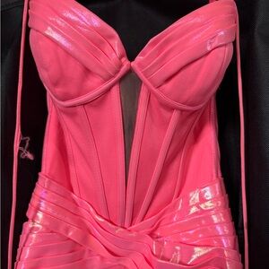 Dave & Johnny Shimmering Hot Pink Prom Dress